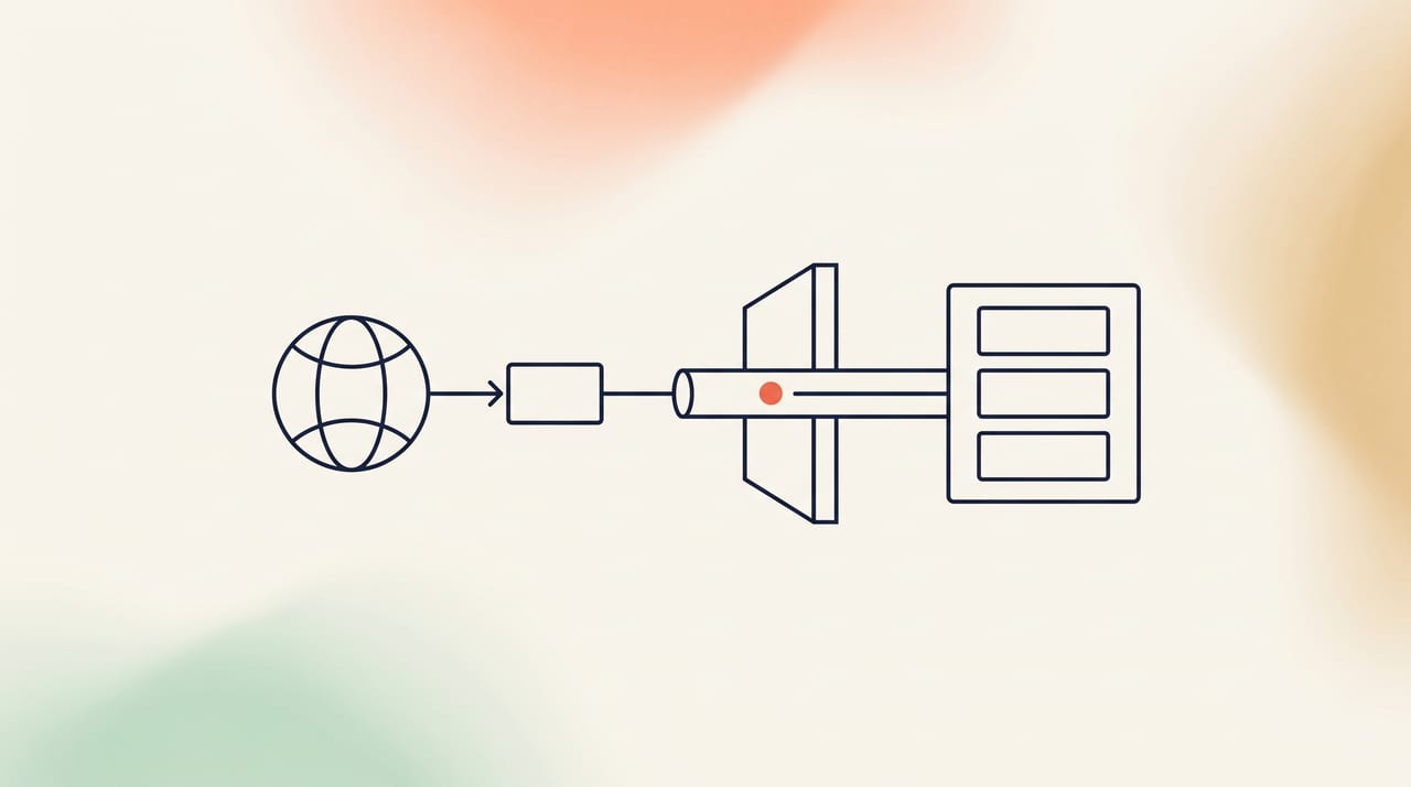 Dessin au trait fin : un cercle figurant Internet, une boîte relais, un tunnel traversant un mur et un hôte contenant trois conteneurs, illustration du flux complet par passerelle VPS et WireGuard