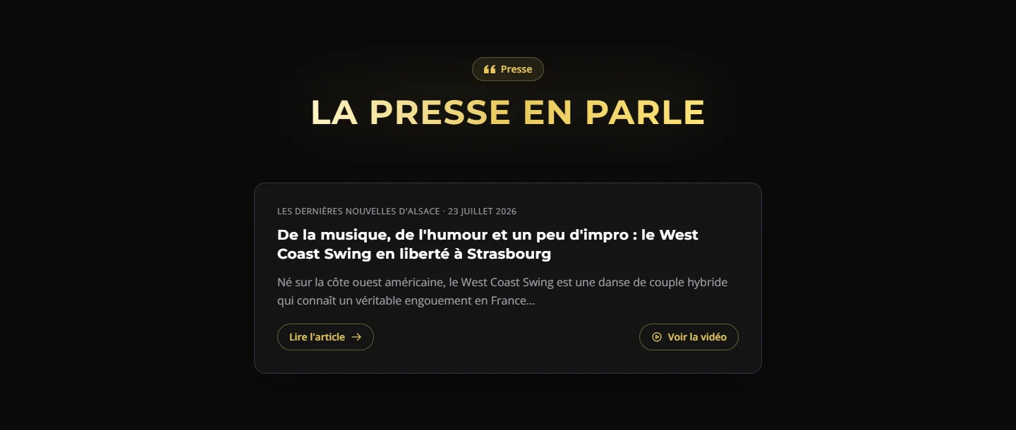 Stras'N Swing, section « La presse en parle » avec l'article des DNA