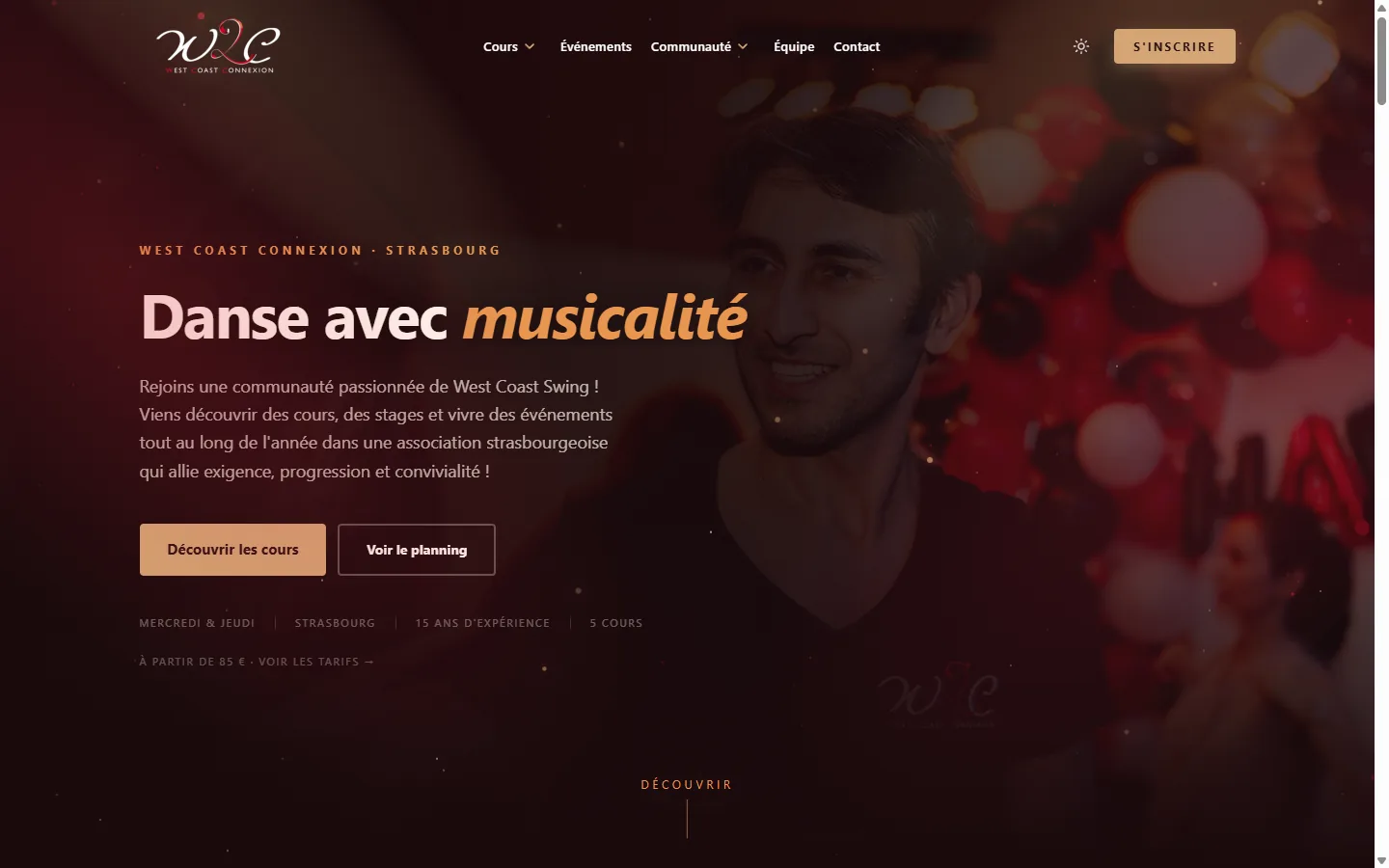 West Coast Connexion — page d'accueil du site public